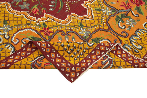 Moldovian Floral Sarı Çiçekli Pamuk Yün Keçi Tüyü El Dokuma Halısı 188x292 Agacan