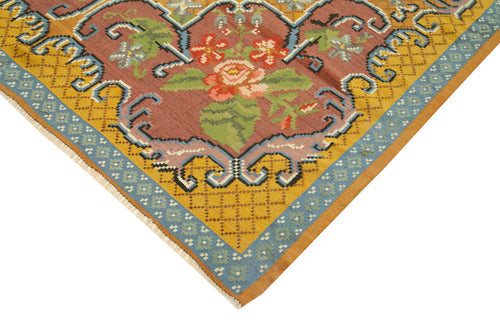 Moldovian Floral Sarı Çiçekli Pamuk Yün Keçi Tüyü El Dokuma Halısı 192x310 Agacan