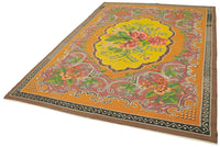 Turuncu Çiçek Desenli Yün Pamuk El Dokuma Halı 200x285 cm