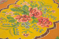 Moldovian Floral Sarı Çiçekli Pamuk Yün Keçi Tüyü El Dokuma Halısı 200x285 Agacan