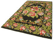 Moldovian Floral Siyah Çiçekli Pamuk Yün Keçi Tüyü El Dokuma Halısı 173x310 Agacan