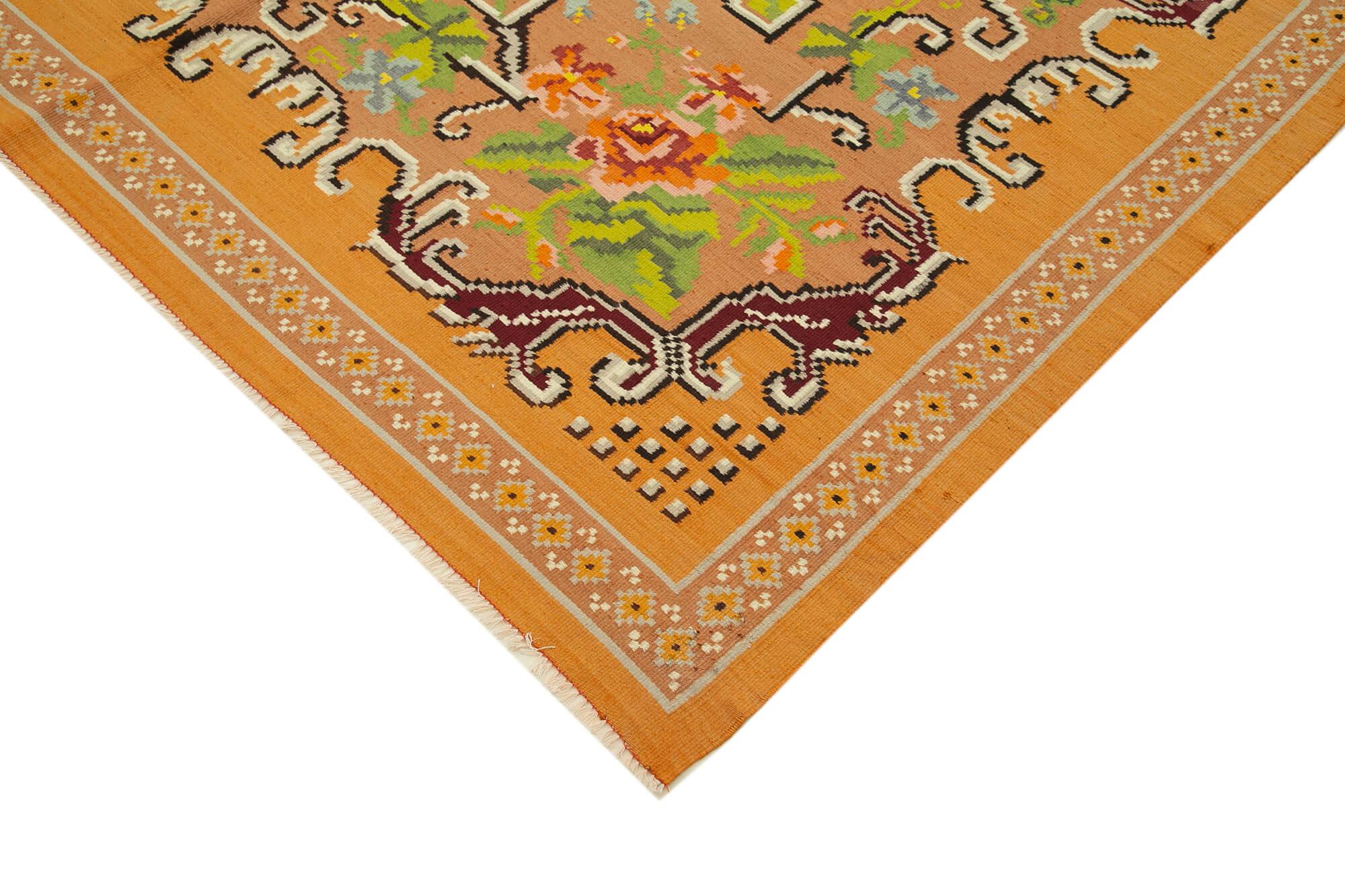 Moldovian Floral Sarı Çiçekli Pamuk Yün Keçi Tüyü El Dokuma Halısı 200x300 Agacan