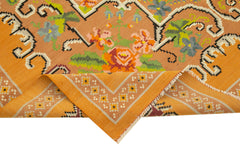 Moldovian Floral Sarı Çiçekli Pamuk Yün Keçi Tüyü El Dokuma Halısı 200x300 Agacan