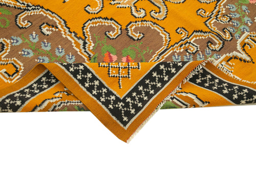 Moldovian Floral Sarı Çiçekli Pamuk Yün Keçi Tüyü El Dokuma Halısı 185x270 Agacan