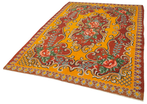 Moldovian Floral Kırmızı Çiçekli Pamuk Yün Keçi Tüyü El Dokuma Halısı 192x275 Agacan