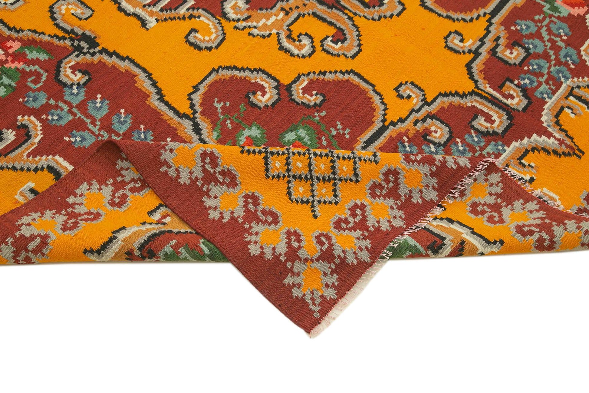 Moldovian Floral Kırmızı Çiçekli Pamuk Yün Keçi Tüyü El Dokuma Halısı 192x275 Agacan