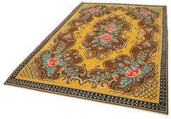 Moldovian Floral Kahverengi Çiçekli Pamuk Yün Keçi Tüyü El Dokuma Halısı 176x262 Agacan