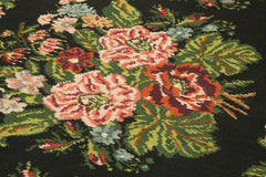 Moldovian Floral Siyah Çiçekli Pamuk Keçi Tüyü Yün El Dokuma Halısı 188x437 Agacan