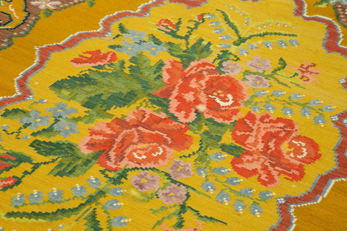 Moldovian Floral Kahverengi Çiçekli Pamuk Yün Keçi Tüyü El Dokuma Halısı 200x297 Agacan