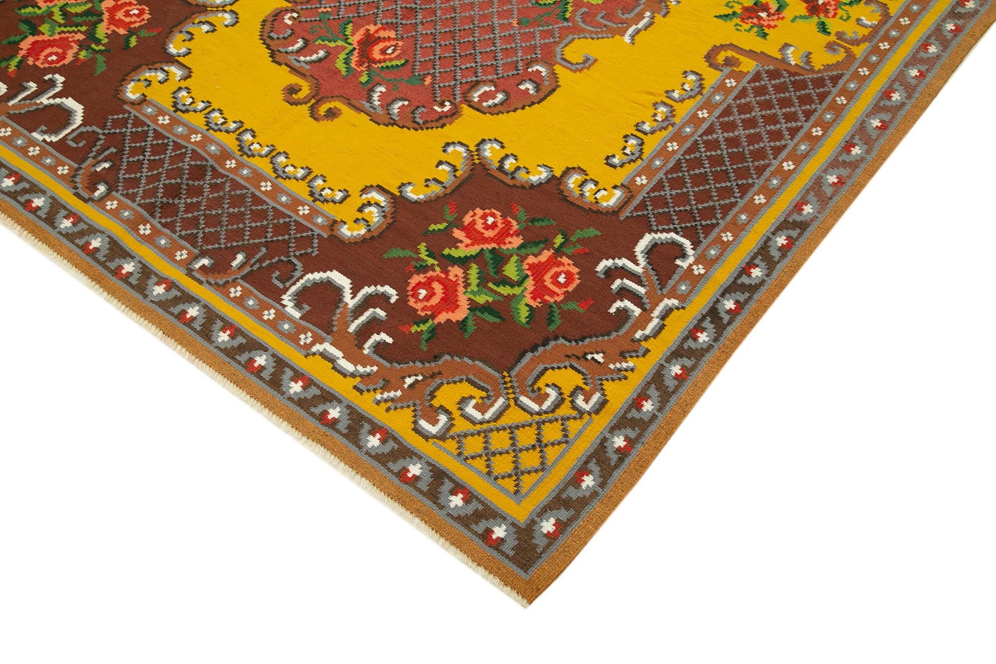 Moldovian Floral Kırmızı Çiçekli Pamuk Yün Keçi Tüyü El Dokuma Halısı 173x263 Agacan
