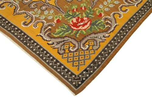 Moldovian Floral Kahverengi Çiçekli Pamuk Yün Keçi Tüyü El Dokuma Halısı 183x280 Agacan