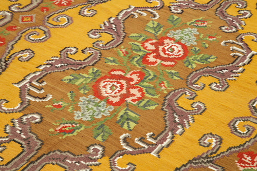 Moldovian Floral Kahverengi Çiçekli Pamuk Yün Keçi Tüyü El Dokuma Halısı 183x280 Agacan