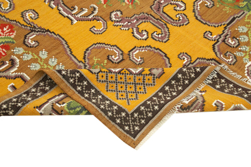 Moldovian Floral Kahverengi Çiçekli Pamuk Yün Keçi Tüyü El Dokuma Halısı 183x280 Agacan