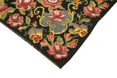 Moldovian Floral Siyah Çiçekli Pamuk Yün Keçi Tüyü El Dokuma Halısı 187x289 Agacan
