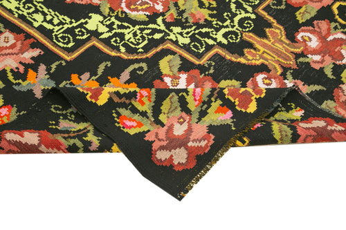 Moldovian Floral Siyah Çiçekli Pamuk Yün Keçi Tüyü El Dokuma Halısı 187x289 Agacan