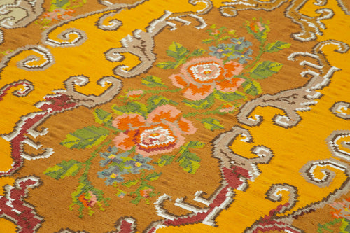 Moldovian Floral Kahverengi Çiçekli Pamuk Yün Keçi Tüyü El Dokuma Halısı 174x283 Agacan