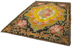 Moldovian Floral Siyah Çiçekli Pamuk Yün Keçi Tüyü El Dokuma Halısı 208x330 Agacan
