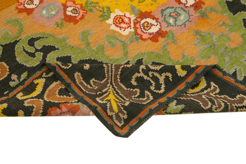 Moldovian Floral Siyah Çiçekli Pamuk Yün Keçi Tüyü El Dokuma Halısı 208x330 Agacan