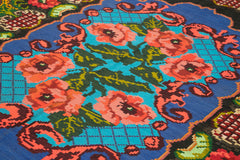 Moldovian Floral Siyah Çiçekli Pamuk Yün Keçi Tüyü El Dokuma Halısı 200x296 Agacan