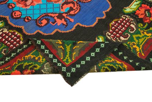 Moldovian Floral Siyah Çiçekli Pamuk Yün Keçi Tüyü El Dokuma Halısı 200x296 Agacan