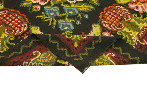 Moldovian Floral Siyah Çiçekli Pamuk Yün Keçi Tüyü El Dokuma Halısı 187x302 Agacan
