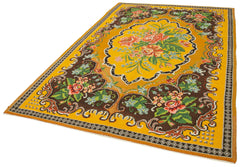 Moldovian Floral Sarı Çiçekli Pamuk Yün Keçi Tüyü El Dokuma Halısı 194x297 Agacan