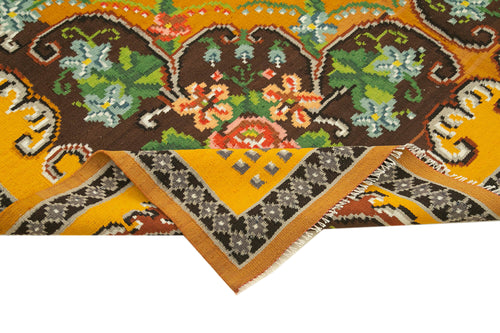 Moldovian Floral Sarı Çiçekli Pamuk Yün Keçi Tüyü El Dokuma Halısı 194x297 Agacan