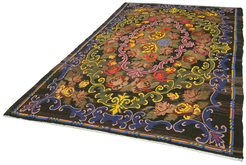 Moldovian Floral Kahverengi Çiçekli Pamuk Yün Keçi Tüyü El Dokuma Halısı 190x304 Agacan