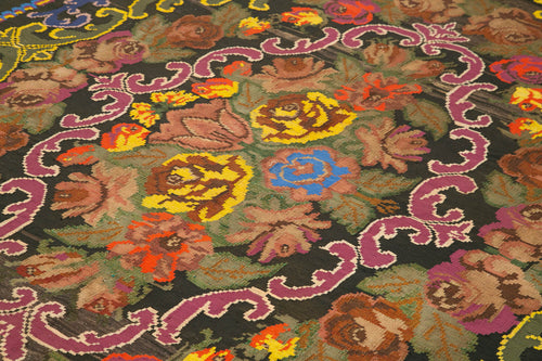 Moldovian Floral Kahverengi Çiçekli Pamuk Yün Keçi Tüyü El Dokuma Halısı 190x304 Agacan