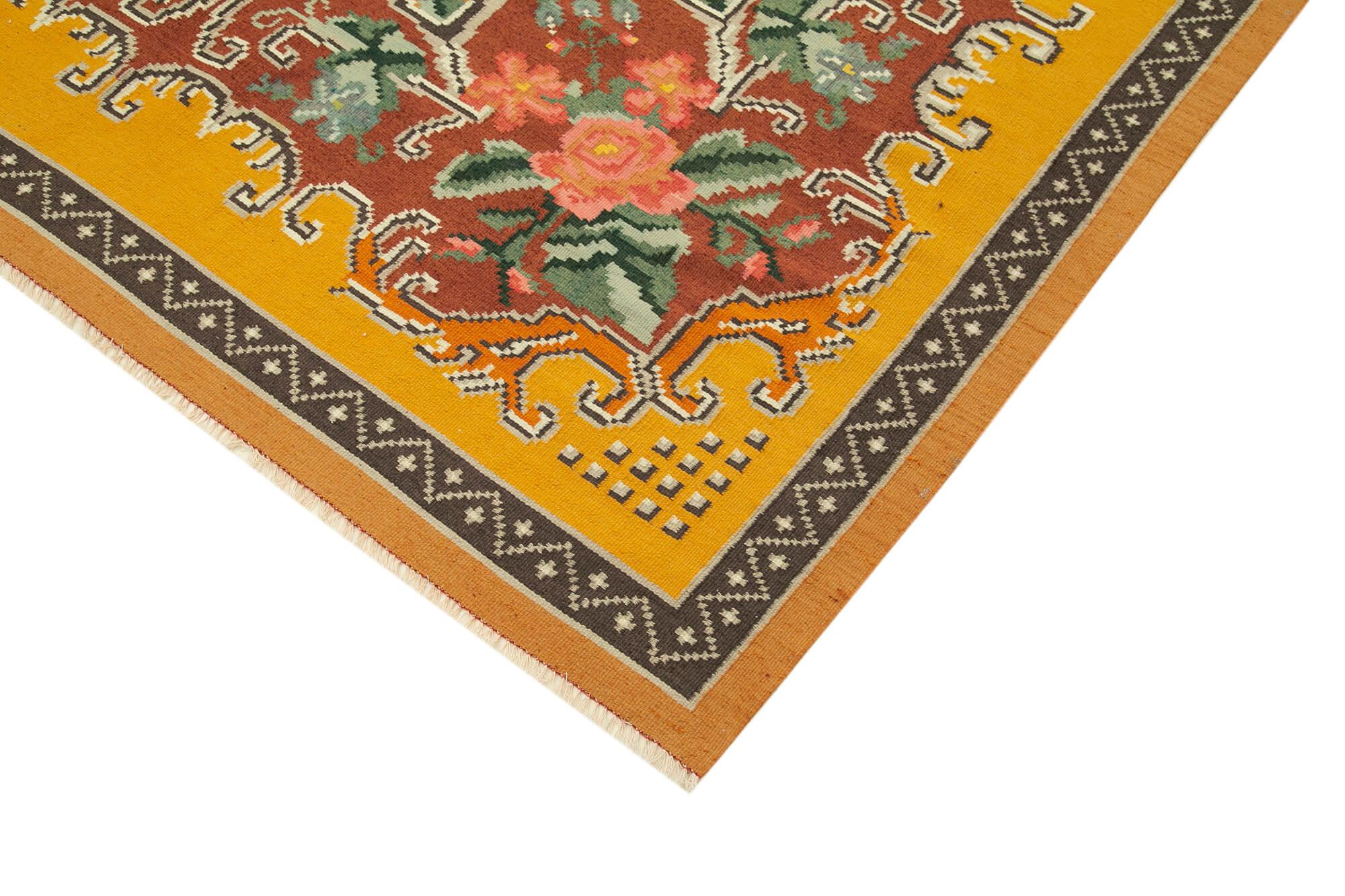 Moldovian Floral Sarı Çiçekli Pamuk Yün Keçi Tüyü El Dokuma Halısı 197x291 Agacan