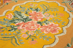 Moldovian Floral Sarı Çiçekli Pamuk Yün Keçi Tüyü El Dokuma Halısı 197x291 Agacan