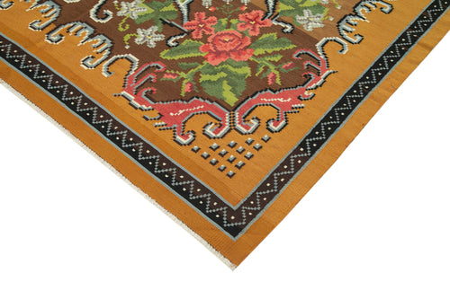 Moldovian Floral Sarı Çiçekli Pamuk Yün Keçi Tüyü El Dokuma Halısı 190x314 Agacan