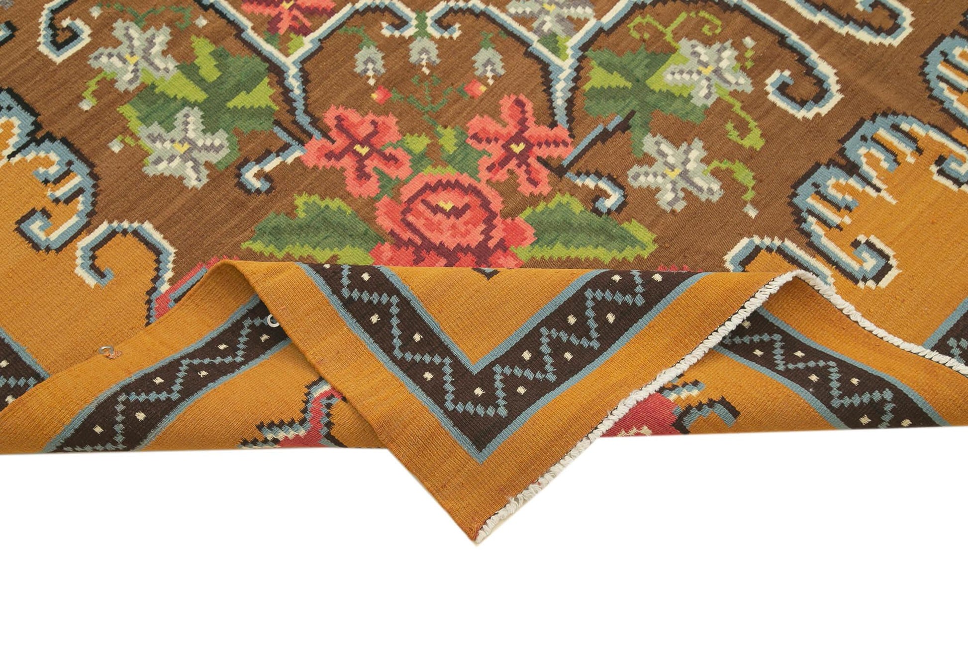 Moldovian Floral Sarı Çiçekli Pamuk Yün Keçi Tüyü El Dokuma Halısı 190x314 Agacan