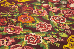 Moldovian Floral Siyah Çiçekli Pamuk Yün Keçi Tüyü El Dokuma Halısı 202x320 Agacan