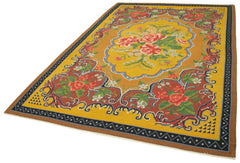Moldovian Floral Sarı Çiçekli Pamuk Yün Keçi Tüyü El Dokuma Halısı 198x295 Agacan