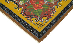 Moldovian Floral Sarı Çiçekli Pamuk Yün Keçi Tüyü El Dokuma Halısı 198x295 Agacan