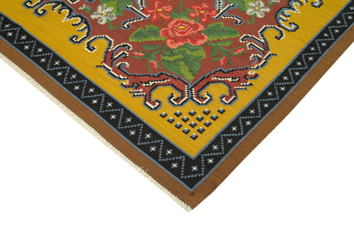 Moldovian Floral Sarı Çiçekli Pamuk Yün Keçi Tüyü El Dokuma Halısı 198x295 Agacan