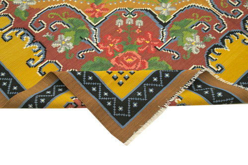 Moldovian Floral Sarı Çiçekli Pamuk Yün Keçi Tüyü El Dokuma Halısı 198x295 Agacan