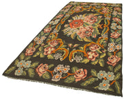 Moldovian Floral Siyah Çiçekli Pamuk Yün Keçi Tüyü El Dokuma Halısı 164x368 Agacan