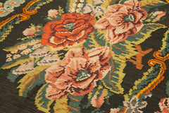 Moldovian Floral Siyah Çiçekli Pamuk Yün Keçi Tüyü El Dokuma Halısı 164x368 Agacan