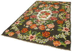Moldovian Floral Siyah Çiçekli Pamuk Yün Keçi Tüyü El Dokuma Halısı 190x330 Agacan