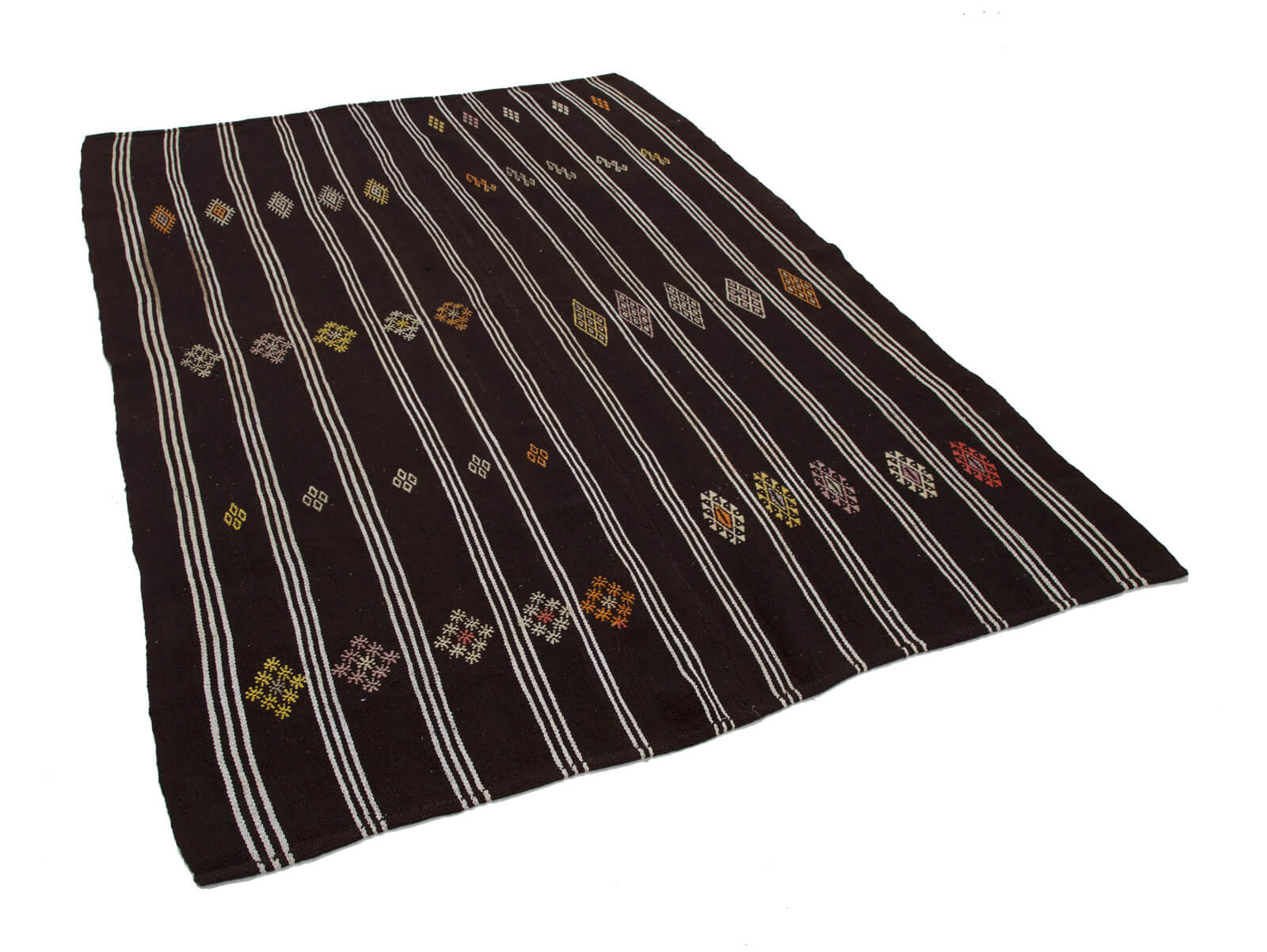 Striped Kilim Kahverengi Çizgili Keçi Tüyü El Dokuma Halısı 185x256 Agacan