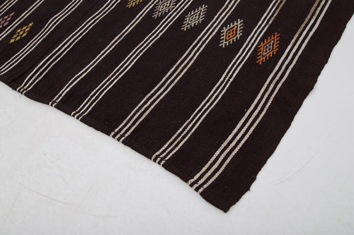 Striped Kilim Kahverengi Çizgili Keçi Tüyü El Dokuma Halısı 185x256 Agacan