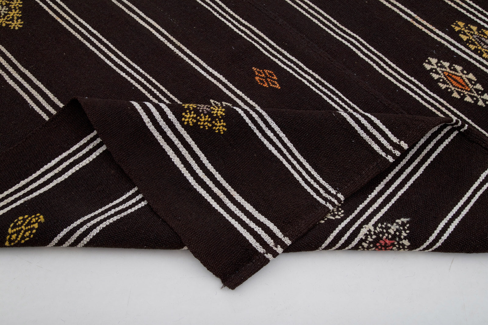Striped Kilim Kahverengi Çizgili Keçi Tüyü El Dokuma Halısı 185x256 Agacan