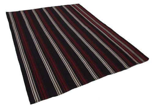 Striped Kilim Kahverengi Çizgili Keçi Tüyü El Dokuma Halısı 186x248 Agacan