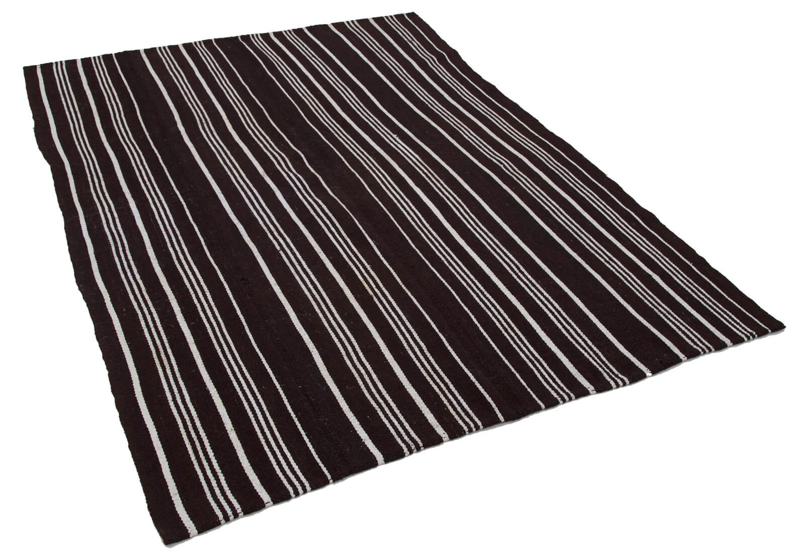 Striped Kilim Siyah Çizgili Keçi Tüyü El Dokuma Halısı 172x230 Agacan