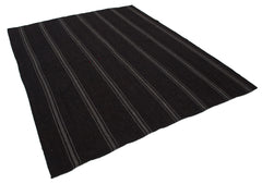 Striped Kilim Kahverengi Çizgili Keçi Tüyü El Dokuma Halısı 210x260 Agacan