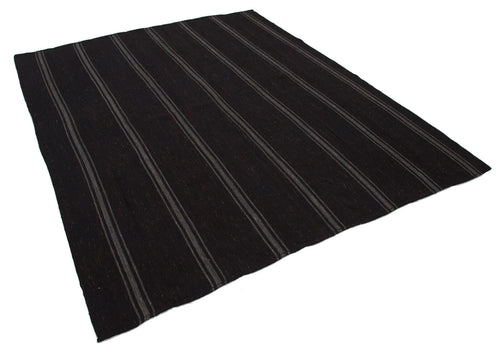 Striped Kilim Kahverengi Çizgili Keçi Tüyü El Dokuma Halısı 210x260 Agacan