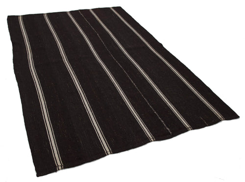 Striped Kilim Kahverengi Çizgili Keçi Tüyü El Dokuma Halısı 174x266 Agacan