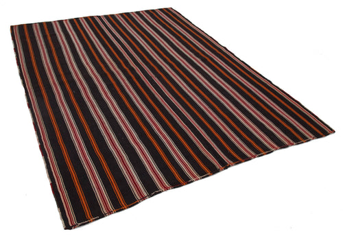 Striped Kilim Kahverengi Çizgili Keçi Tüyü El Dokuma Halısı 212x284 Agacan